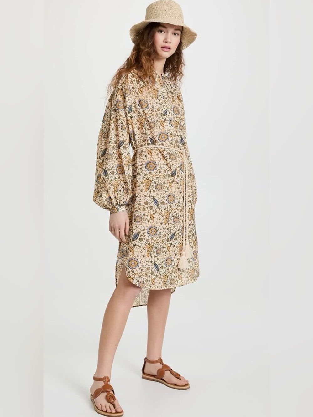 Ulla Johnson Beige Agadir Floral Midi Dress Sz S Bohemian Resortwear
